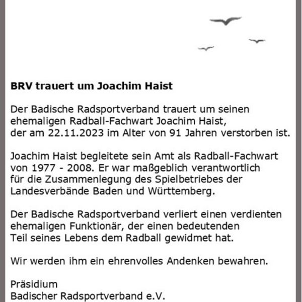 Trauer um Joachim Haist