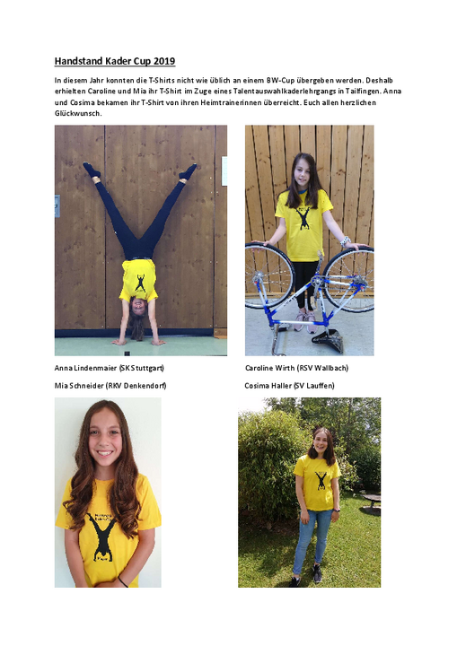 Landeskader-Kunstrad: Handstand-Kader-Cup 2019